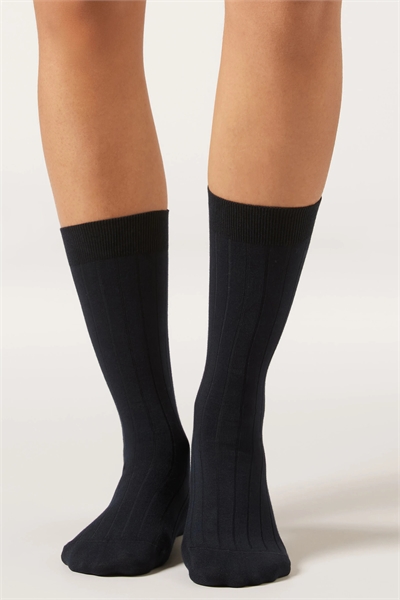 Гольфы с ребристой отделкой до середины икры артикул 153164888