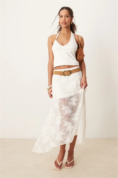 Макси-юбка свободного кроя с кружевными вставками артикул 141415833