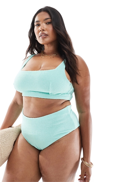 ASOS DESIGN Curve — бикини-трусики с высокой талией и высоким вырезом, с текстурированной отделкой «Шарлин» артикул 143441355