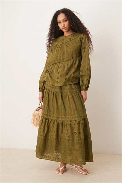 Макси-юбка с воланами из кружева и вышивки артикул 140792805