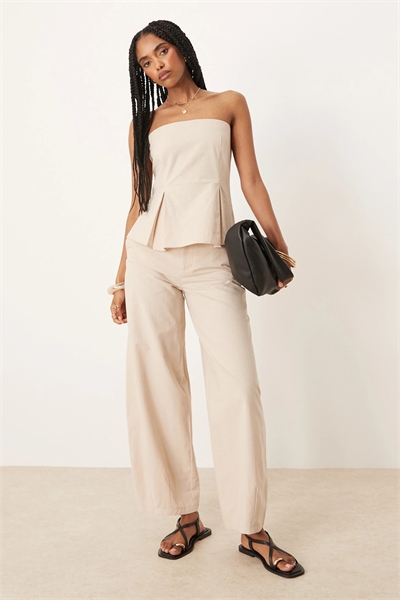 Брюки с широкими брючинами из смешанного льна артикул 144216321