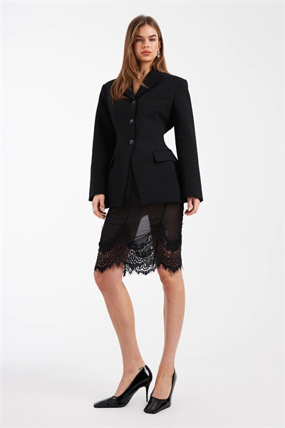 Юбка средней длины из шифона с прозрачной кружевной отделкой артикул 154235174