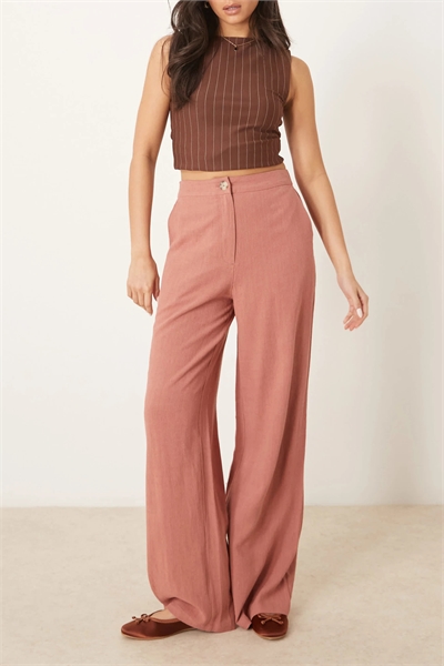 Брюки свободного кроя с прямыми брючинами из льна артикул 138762558