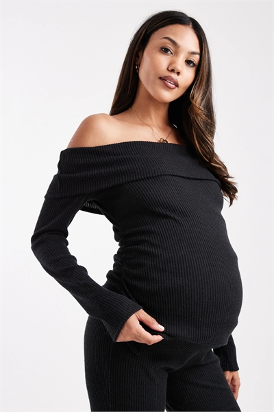 ASOS DESIGN: Топ для беременных с длинными рукавами и ребристой отделкой, с открытыми плечами co-ord артикул 150700450