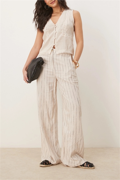 Брюки свободного кроя с прямыми брючинами из льна артикул 139958218