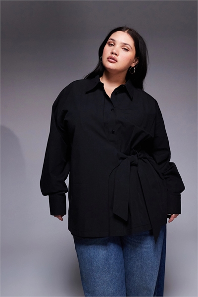 ASOS DESIGN: рубашка свободного кроя с завязками на талии и бантиком артикул 149888242