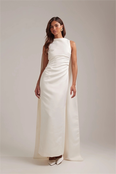 Свадебное платье макси с высоким воротником и шлейфом артикул 151898998