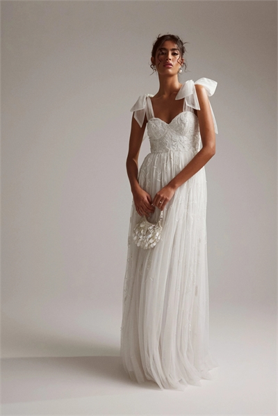 Свадебное платье Mila из сетки с цветочным декором и завязывающимися бретелями артикул 123484175