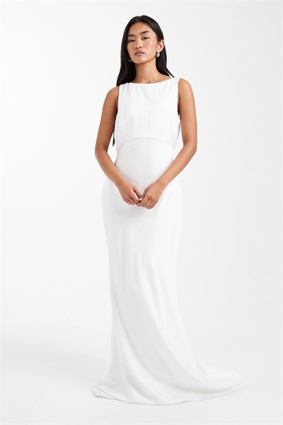 Свадебное макси-платье из атласа с сетчатой вырезом на спине и пуговицами артикул 151898565