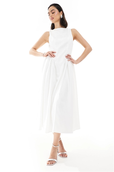 Свадебное платье средней длины с заниженной талией артикул 141532976