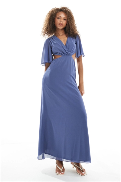 Макси-платье для подружки невесты с расклешенными рукавами, вырезами и бантом на спине артикул 147195936