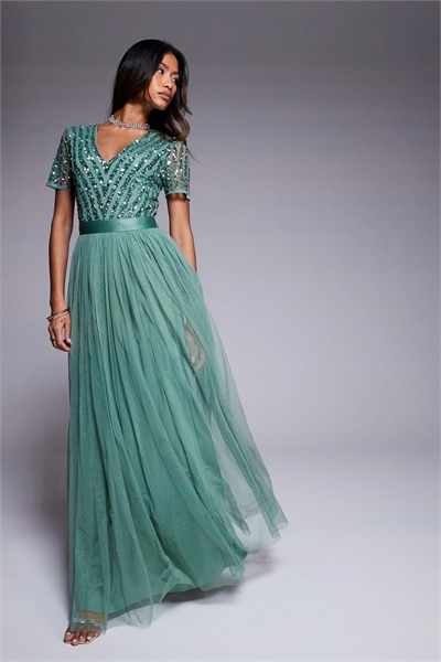 Макси-платье для подружки невесты с поясом и полосками артикул 140243658