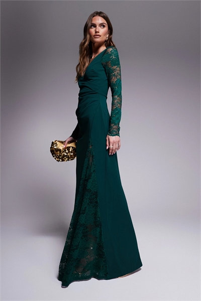 Макси-платье с кружевным поясом артикул 141830635