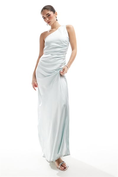 Атласное макси-платье с одним плечом для подружки невесты артикул 141108036