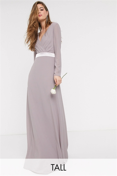 Макси-платье с длинными рукавами и бантиком на спине для подружки невесты артикул 1606439