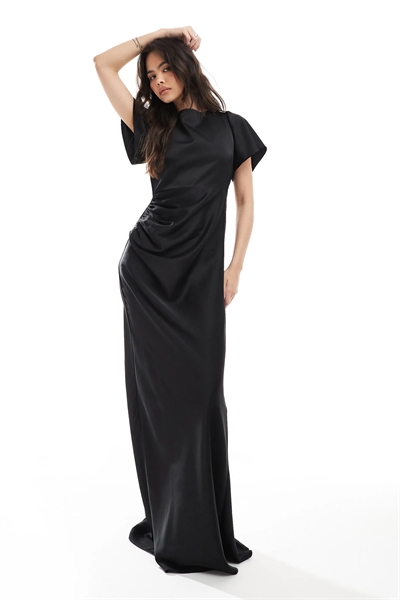 Атласное макси-платье с рукавами-крылышками для подружки невесты артикул 148919992