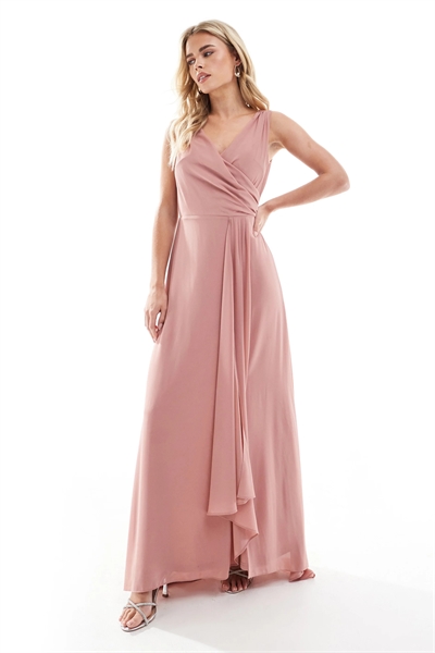 Макси-платье для подружки невесты из шифона с перекрещивающимся вырезом спереди и юбкой с перекрещивающимся кроем артикул 141188887
