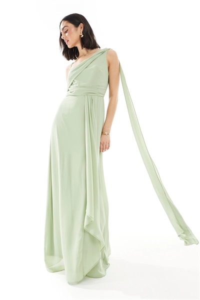 Макси-платье для подружки невесты с одним плечом и драпировкой, с юбкой-парео артикул 141188409