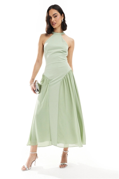 Макси-платье с высоким воротником и пышной юбкой для подружки невесты артикул 141188405