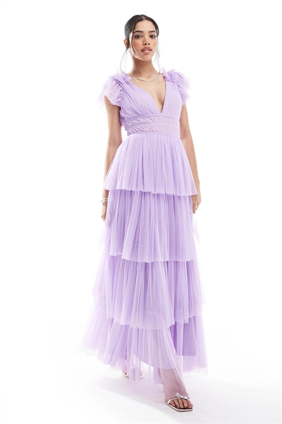 Макси-платье из тюля с рюшами на плечах для подружки невесты артикул 143754089