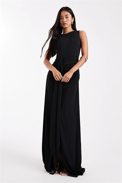 Макси-платье для подружек невесты с высоким воротником, без рукавов и сборками спереди артикул 151900948