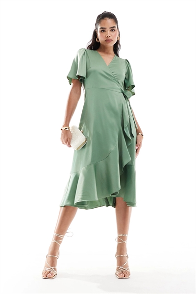 Платье-миди с атласным запахом артикул 135928879