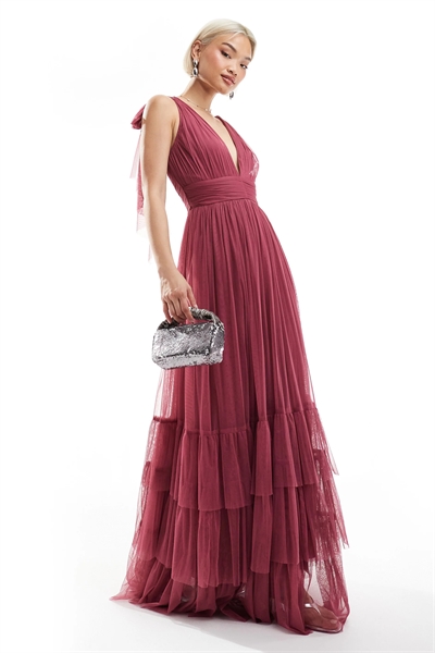 Макси-платье с баской на плечах и бантиком для подружки невесты артикул 142205368