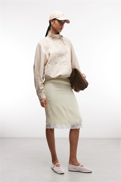 Юбка-миди из атласа с кружевом артикул 154079511