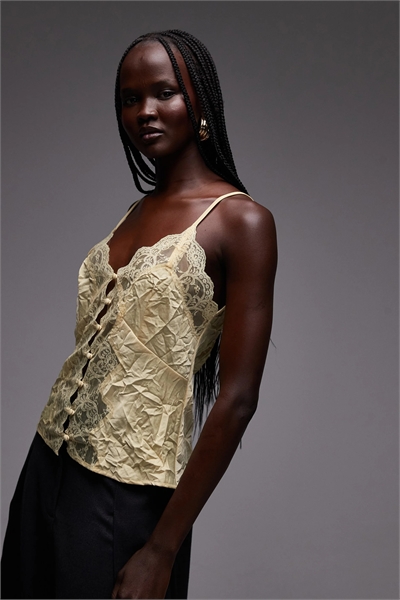 Топ с застежкой на пуговицах спереди из кружева и атласа артикул 152626771