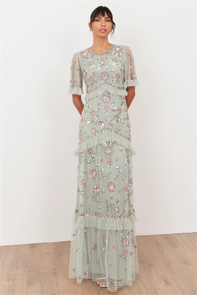 Макси-платье с короткими рукавами и декоративными вставками из сетки артикул 154896162