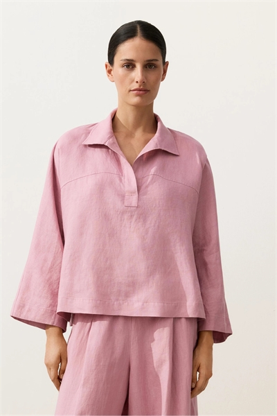 Поло с длинным рукавом свободного кроя из 100% льна артикул 156266926