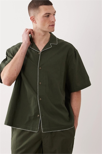 Рубашка свободного кроя с воротником-ревером, с вставками из льна и вышивкой co-ord артикул 154233315