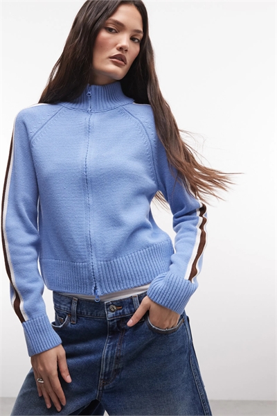 Свитер с воротником-воронкой и полосками на молнии артикул 156007960