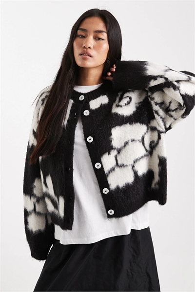 Кардиган из вязаного трикотажа с ворсовой поверхностью и цветочным узором артикул 152190305