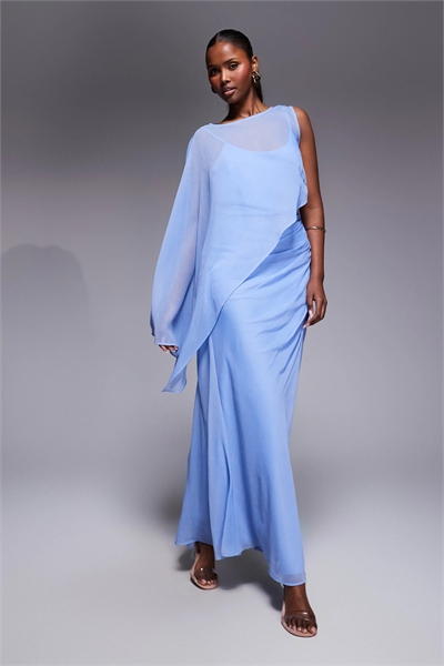 Макси-платье с драпировкой, асимметричным кроем «летучая мышь» и одним рукавом артикул 154120753