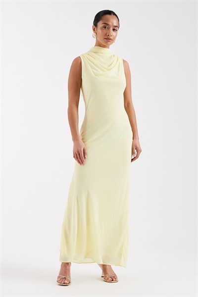 Макси-платье для подружки невесты с высоким воротником, из шифона и с завязками, желтого цвета артикул 154078810
