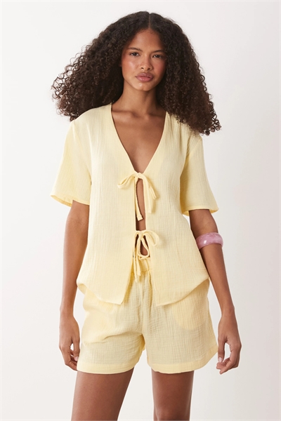 Рубашка из марли с завязками спереди и короткими рукавами co-ord артикул 153118760