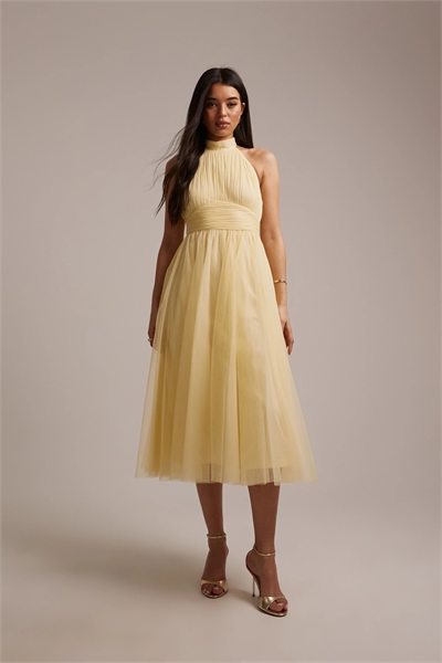 Платье средней длины из тюля с завязками на шее для подружки невесты артикул 152319625