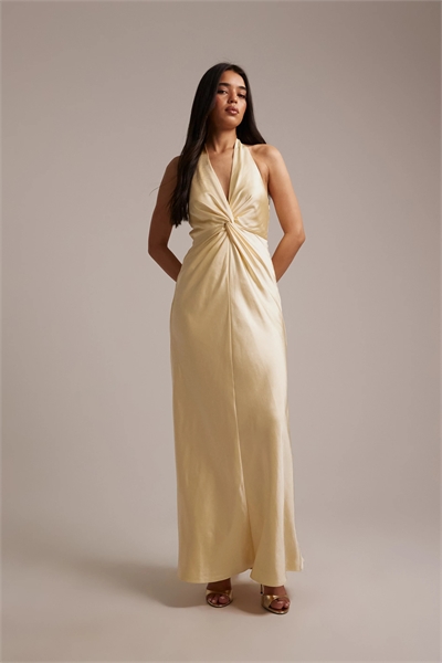 Макси-платье для подружки невесты из атласа с глубоким вырезом и завязками артикул 154049771