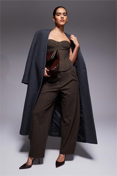 Брюки с матовыми штанинами в клетку «елочка» co-ord артикул 149427474