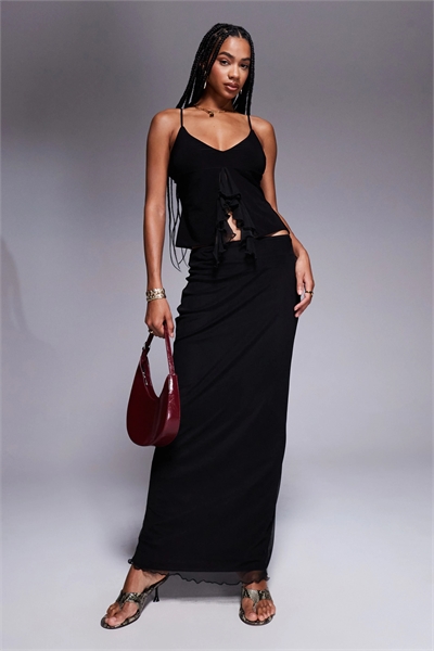 Макси-юбка с двойной скульптурной накладкой из эластичной сетки co-ord артикул 147469771