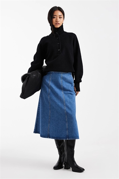 Юбка-круг из джинсовой ткани с линией талии и швами спереди артикул 153593676