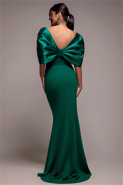 Макси-платье с открытыми плечами, атласная спинка и бант артикул 154253281