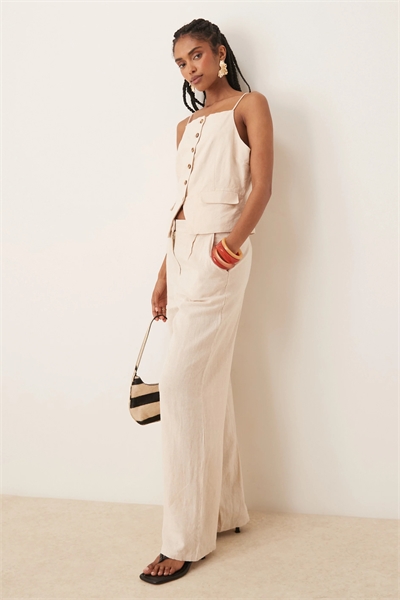Брюки с высокой талией и широкими брючинами, с эффектом льна co-ord артикул 146790657