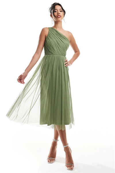 Платье-миди из тюля на одно плечо для подружки невесты артикул 136282818