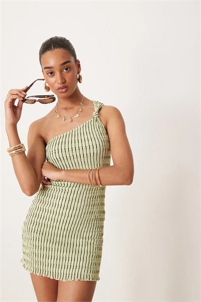 Мини-платье Idarius с асимметричным кроем и сборками в полоску артикул 146143366