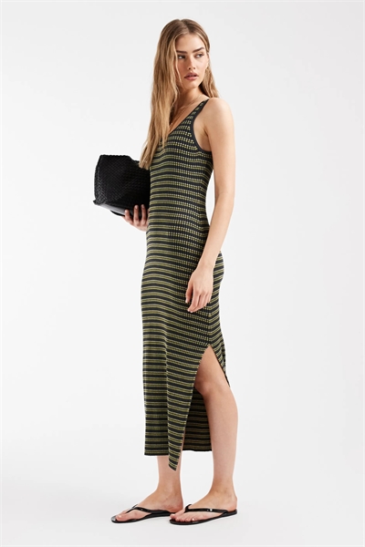 Трикотажное макси-платье в полоску с ребристой текстурой артикул 155250778