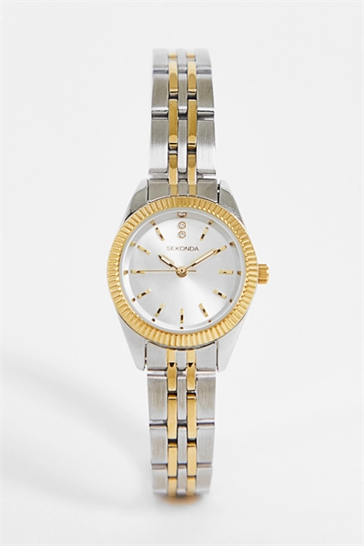 Женские аналоговые часы Francis с круглым корпусом из серебряного сплава, двухцветным браслетом из нержавеющей стали и серебристым циферблатом артикул 119875920