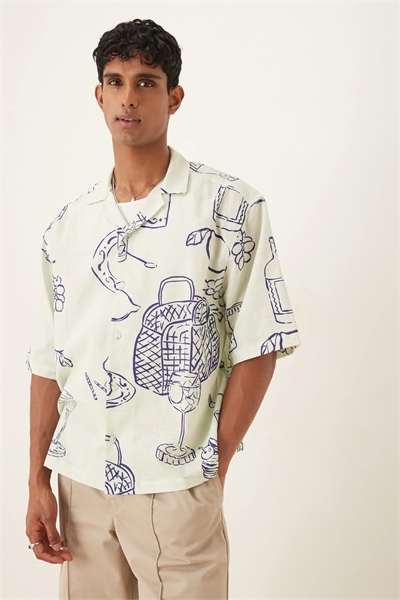 Рубашка свободного кроя с отложным воротником и принтом «Пикник» артикул 149144985