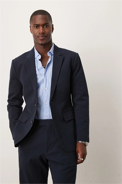 Однобортный блейзер из сирсакера от Abercrombie & Fitch, приталенный крой co-ord артикул 144019040